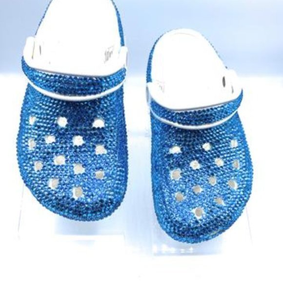 Bling Aqua Blue Rhinestones Studded Customized Clogs Adults - Picture 8 of 11